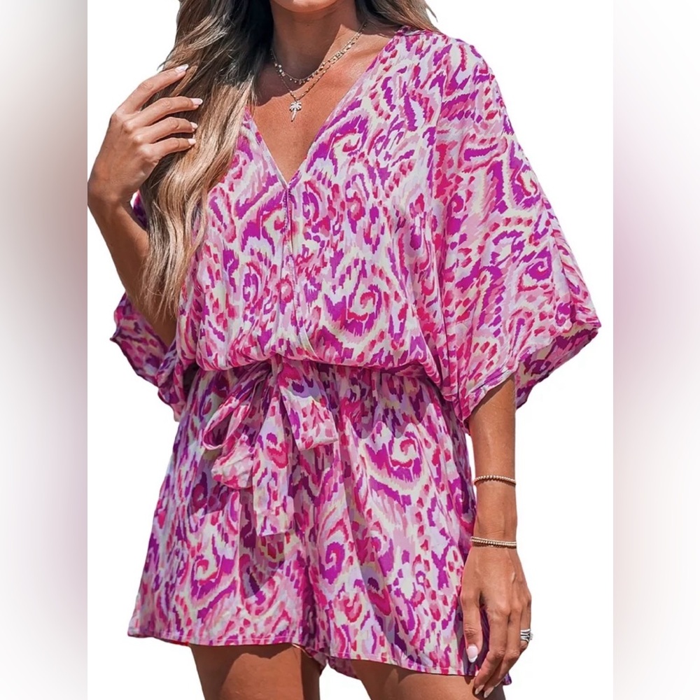 Cupshe Pink Plunging Loose Leg Romper